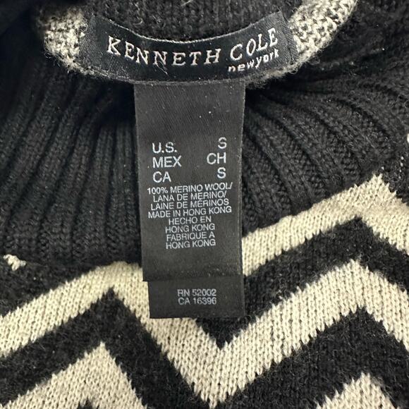 Kenneth Cole New York Black & White Chevron Turtleneck Sweater Small Merino Wool - Picture 6 of 8